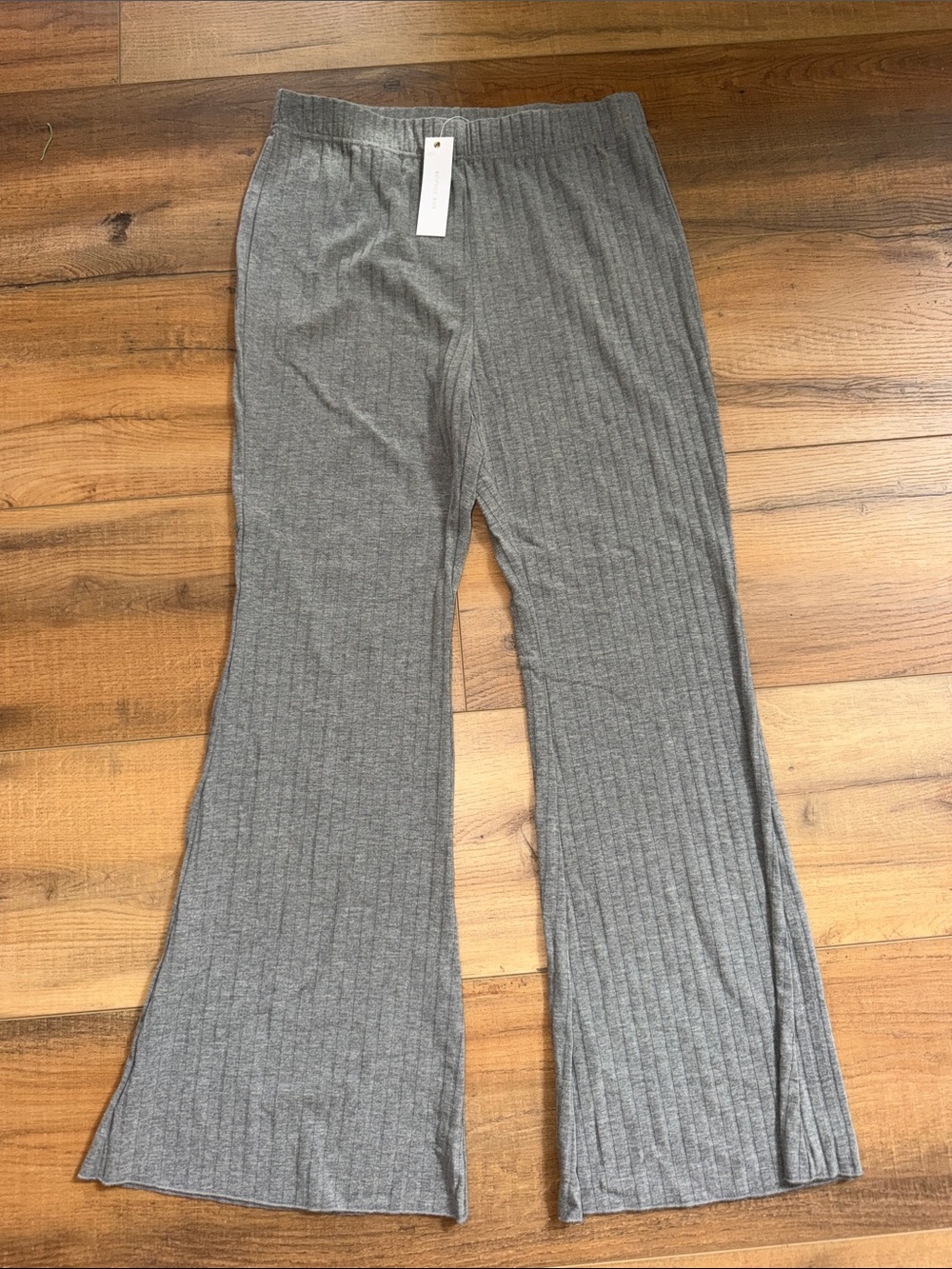 Sophie Rue Ribbed Gray Wide-Leg Flare Knit Stretch Loungewear Pants Large